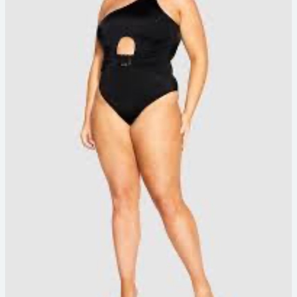 Fox & Royal One Piece Black Swimsuit One Shoulder Cutout Belt NWT - Picture 9 of 11
